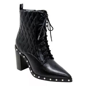 Charles by Charles David Women's DIPLOMAT Black Quilted Lace-Up Ankle Boots 7.5